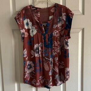 Daniel Rainn Floral Blouse - Rust and Navy